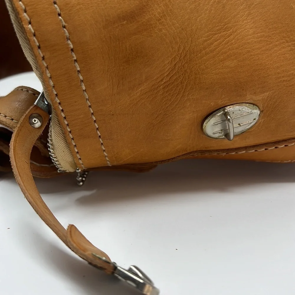 Large Tall Belting Leather Zip Tongue Groove Closure Hand Crossbody Bucket Bag